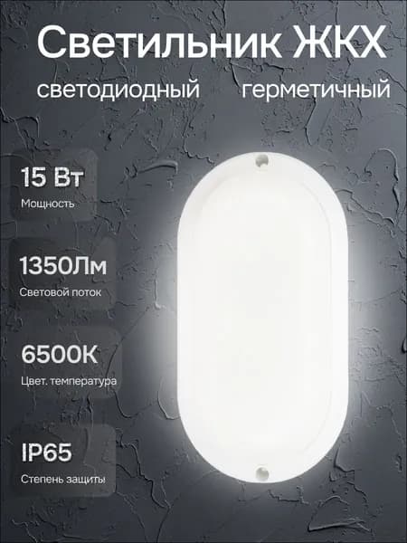 Светильник светодиодный герметичный 15Вт 6500К IP65 овал ЖКХ