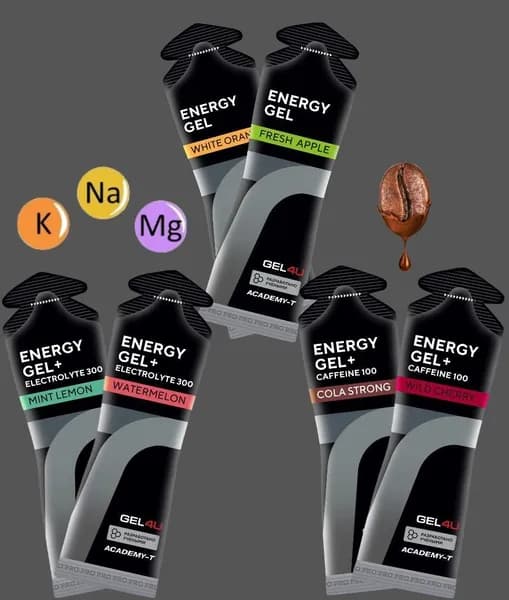 Энергетические гели для бега и марафона Gel4u 6 шт (2 + 2 с электролитами + 2 с кофеином)