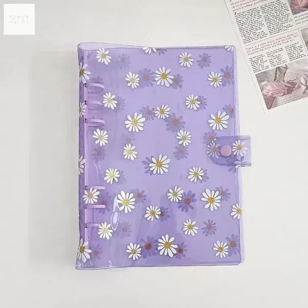 Прозрачная папка на кольцах А5 "Ромашки" из ПВХ, пустая (6 отверстий)