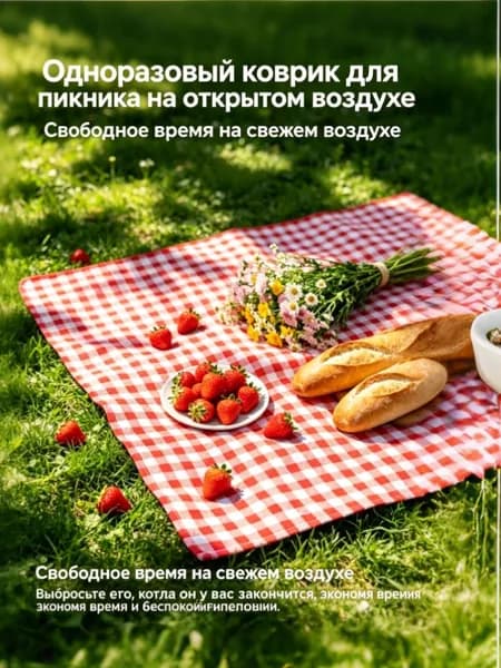 Одноразовая коврик для пикника красно-белый в клетку