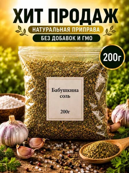 Бабушкина соль с чесноком и зеленью 200 г вкусная соль для мяса, картофеля и овощей