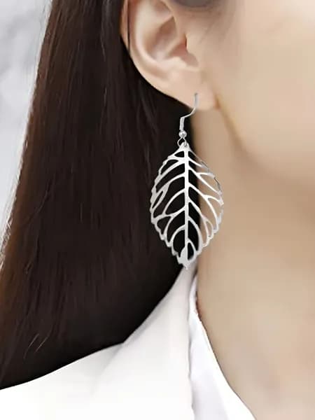 Серьги висячие крупные листья ажурные