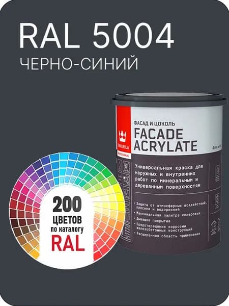 Tikkurila Facade Acrylate краска для фасадов и интерьеров цвет черно-синий Ral 5004 0.9 л.