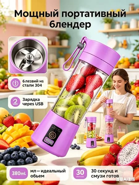 Соковыжималка электрическая шнековая Портативный блендер-соковыжималка, лиловый