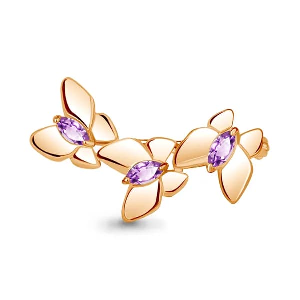 Брошь из золочёного серебра DIAMANT-ONLINE с аметистом 925 пробы