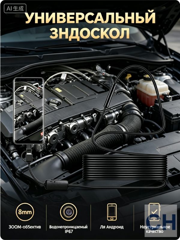 Видеоэндоскоп 8 мм для Android, 10 м жёсткий кабель. Диагностика труб и полостей.