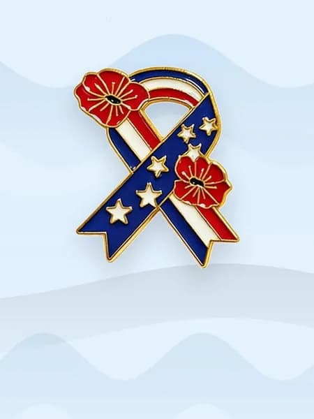 Брошь-булавка "Патриотический цветок" из сплава, Золотистый цвет
