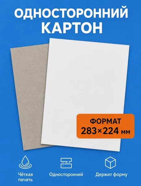 Картон односторонний светло-серый 20 листов 283х224 мм, для подшивки документов, обложек, открыток, визиток, упаковки и творчества