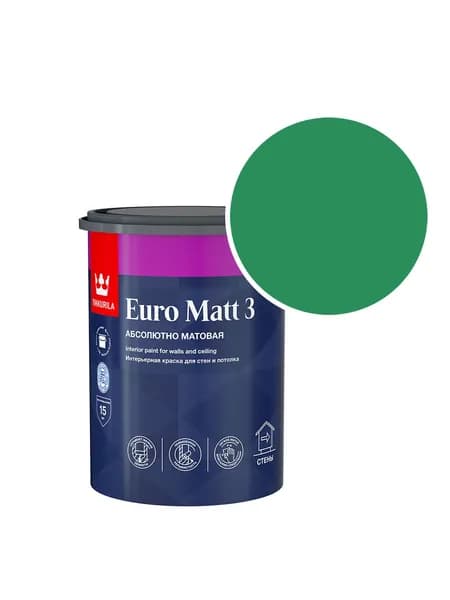 Краска интерьерная Tikkurila/Tikkivala Euro Matt 3 RAL 6024 (Транспортный зеленый - Traffic green) 0,9 л
