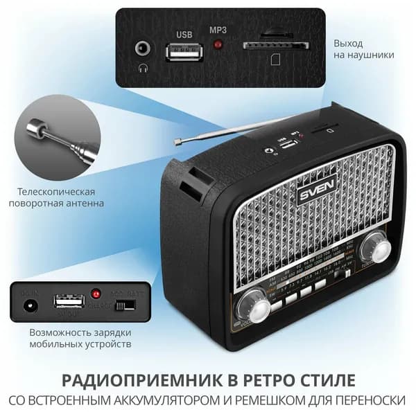 Радиоприемник SRP-555, 3Вт, FM, USB, micro SD, 3.5 мм, радиоприёмник
