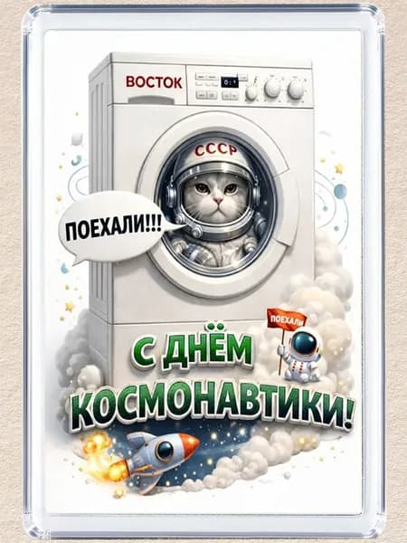 Магнит на холодильник "С днем космонавтики"