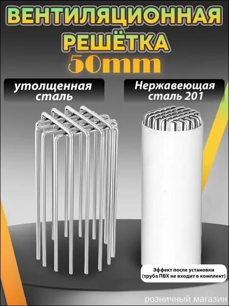 Съемная противогрызуновая решетка из нержавейки AISI 201, премиумвставка для ПВХтрубы 50 мм