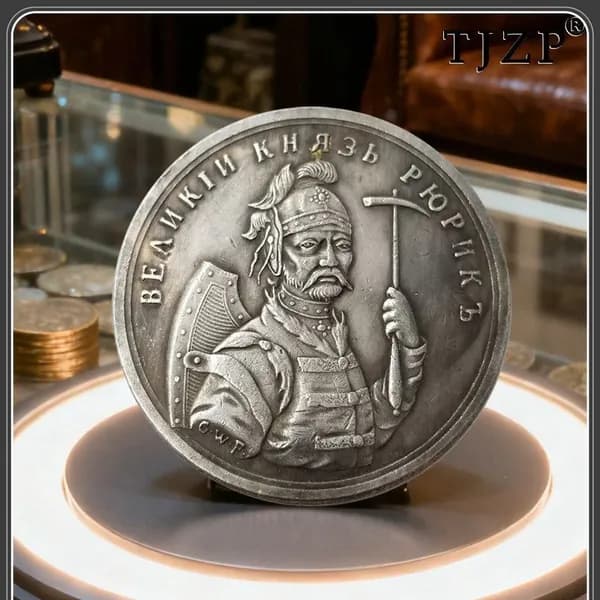 Это памятная монета, выпущенная в честь Рюрика (основателя династии Рюриков)./ Подарки для мужчин, коллекцион