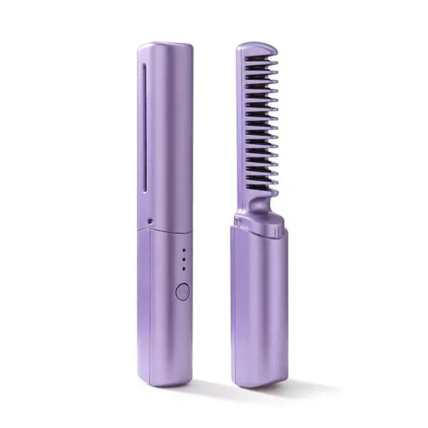 Беспроводная выпрямляющая расчёска с ионизацией, трёхтемпературный режим, фиолетовый цвет