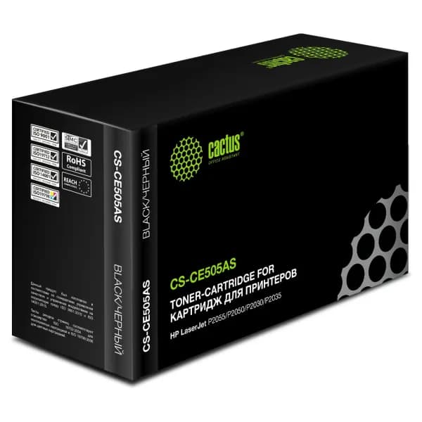 Картридж Cactus CS-CE505AS CE505A черный, для HP LJ P2055/P2035, ресурс до 2300 страниц