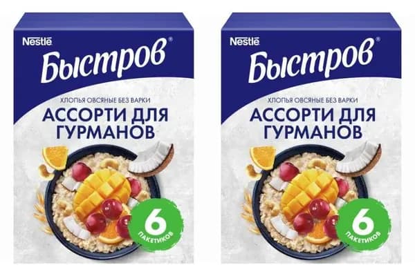Быстров Хлопья овсяные БП Гурман Ассорти вишня-манго 228 г, 2 уп