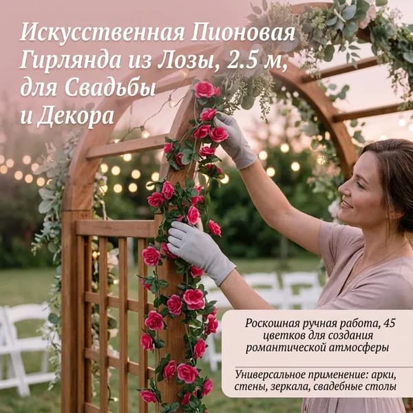 Подвесной декор из ротанга с имитацией пиона