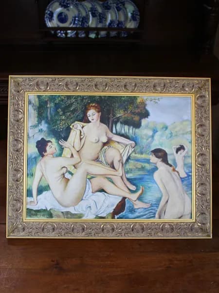 Картина. Холст. Масло. Репродукция Пьер-Огюст Ренуар, Большие купальщицы. Середина 20 века. Европа