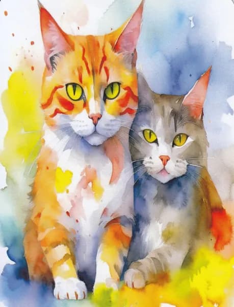 Открытка дизайнерская милая "Кот и кошка".Размер 10,5x14.8 см. Крафт конверт в комплекте.