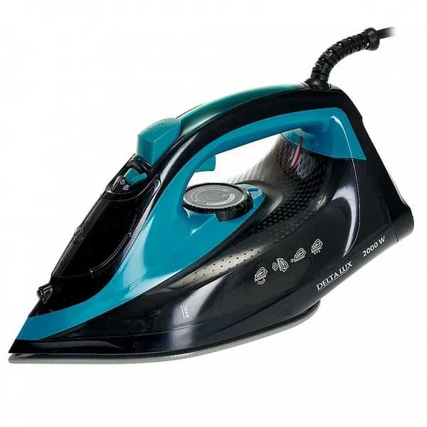 Утюг DELTA LUX DE-3000, 2000 Вт,  черный с бирюзовым.