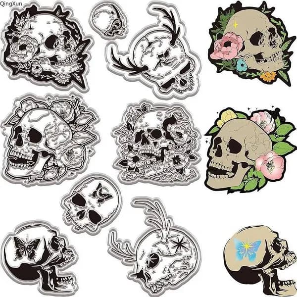 1 лист пластиковых штампов для скрапбукинга, фотоальбомов, декоративных открыток, листы со штампами Череп 160x110 мм