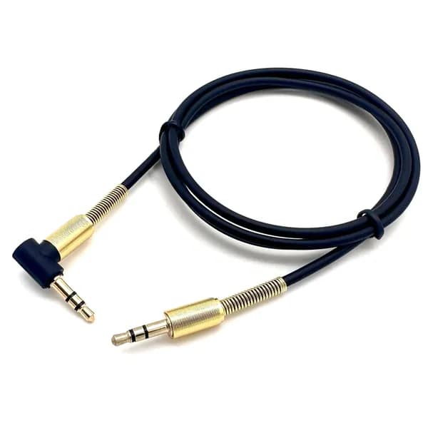 Кабель AUX 3,5 Jack - 3,5 Jack пружина антизалом, штекер-штекер, 1м, угловой штекер
