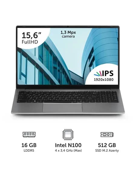 Azerty RB-1553 Ноутбук 15.6", Intel Processor N100, RAM 16 ГБ, SSD 512 ГБ, Intel UHD Graphics, Windows Pro, светло-серый, Русская раскладка