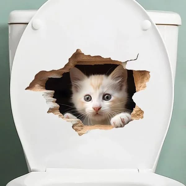 Наклейка на стену "Кот в стене" (3D эффект), водостойкий декор для ванной, самоклеящиеся