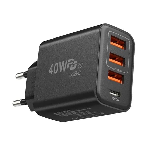Типоразмер 4-портового адаптера питания USB мощностью 40 Вт