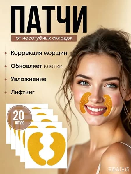 Патчи от морщин носогубных складок коллагеновые 20 шт, тейпы для лица от заломов и , с лифтинг-эффектом