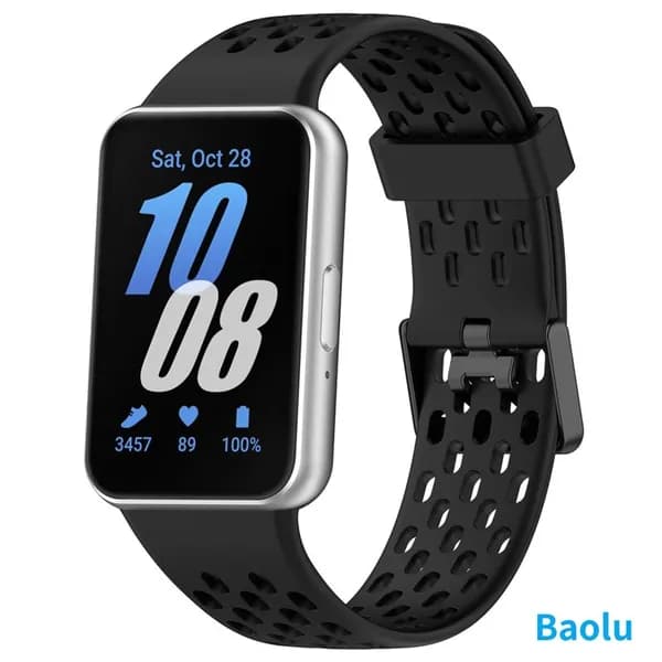 Силиконовый ремешок для Samsung Galaxy Fit3 (SM-R390), чёрный, с двойной металлической застёжкой и перфорацией