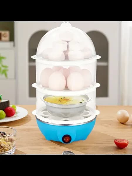 220V Электропароварка с 3 ярусами для яиц и молока, синий