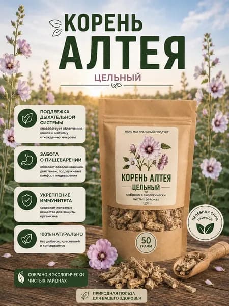 Корень Алтея 50 г натуральный цельный Для дыхательной системы и пищеварения Алтей лекарственный сушёный
