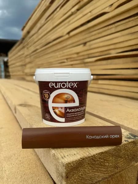 EUROTEX (ЕВРОТЕКС) Канадский орех (0,9 кг) АКВАЛАЗУРЬ (лак + пропитка) БЕЗ ЗАПАХА, защитно-декоративное покрытие для древесины, ПОЛУГЛЯНЦЕВЫЙ блеск, Рогнеда