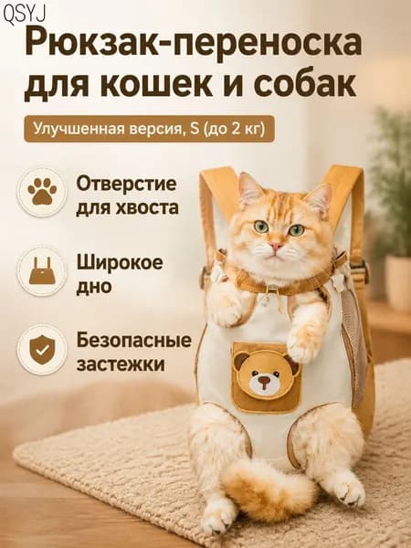Рюкзак для переноски собак и кошек DONOYOYO, Винни Пух, размер S (до 2 кг, длина спины до 26 см), джинсовая ткань