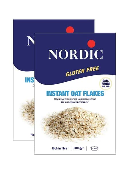Nordic хлопья овсяные быстрого приготовления без глютена (500 г х 2 шт)