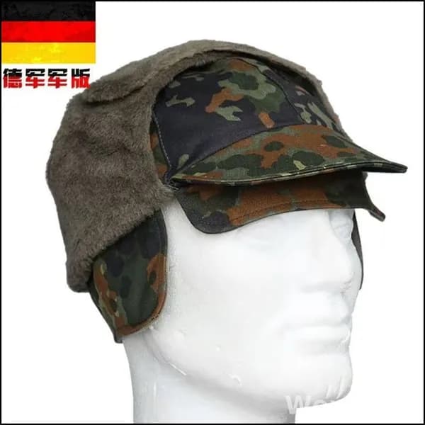 Немецкая военная шапка-ушанка , камуфляж Flecktarn. Тёплый армейский головной убор для зимы, рыбалки, охоты.
