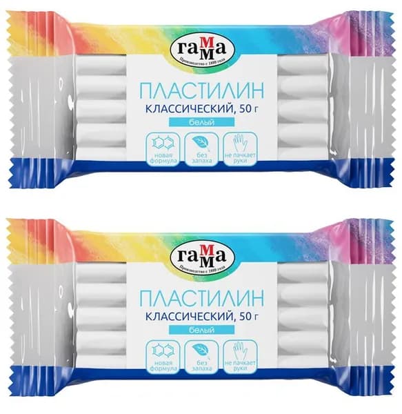 Пластилин Гамма "Классический", белый, 50г, 2 шт.