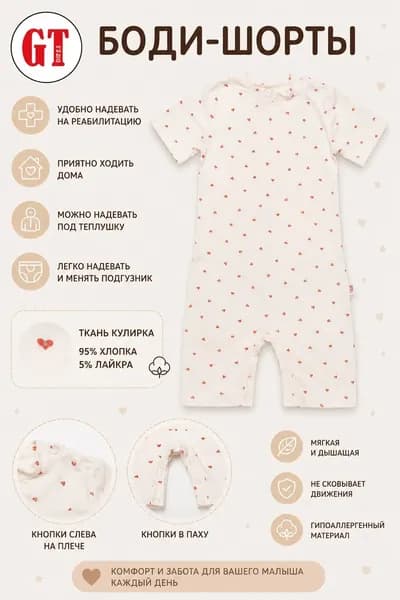 Боди шорты розовые сердечки GT Dress 104 размер