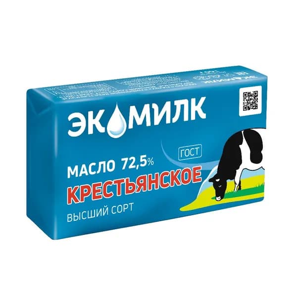 Масло сладко-сливочное Крестьянское несоленое 72,5 % 160 г, Экомилк