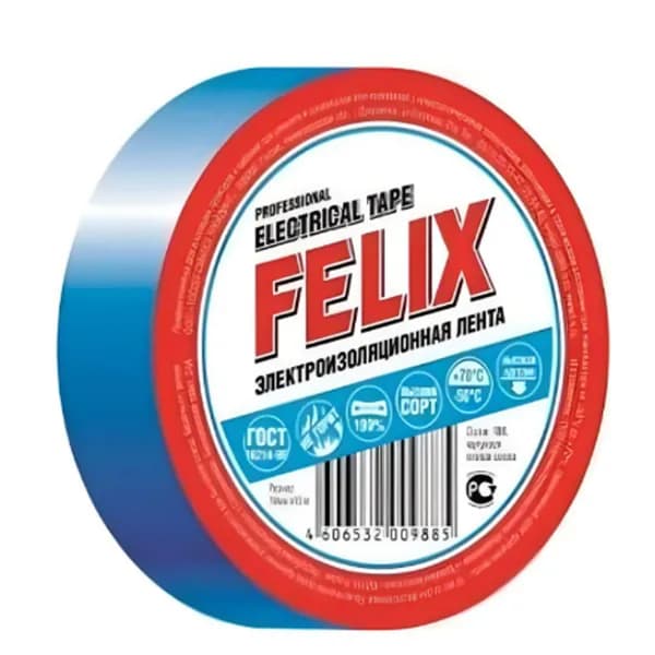 Изолента автомобильная ПВХ для проводов FELIX 10м синяя термостойкая