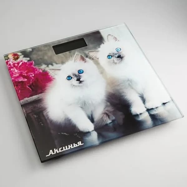 Весы напольные электронные Аксинья Пушистые котята с индикацией перегрузки, пластик стекло, нагрузка до 180кг / техника для дома