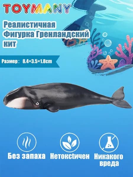Toymany Фигурка морского животного, Гренландский кит, игрушка для детей, 85X35X18мм