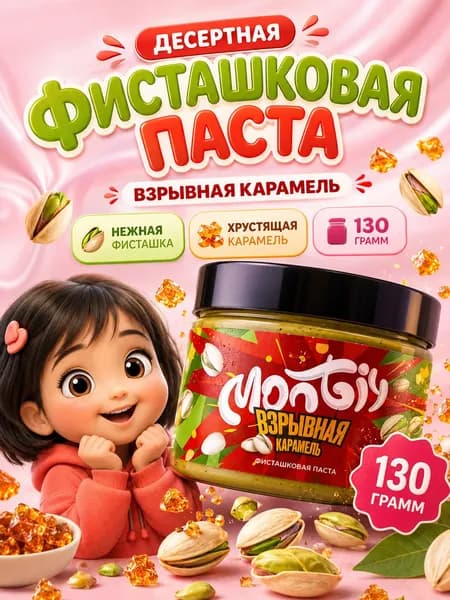 Ореховая паста с фисташкой и Взрывной карамелью, 130 гр