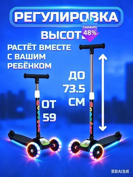 Самокат трехколесный, черный