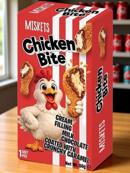 Шоколад Miskets Chicken bite молочный-белый с кремовой начинкой покрытый крошкой печенья в карамели 50 г
