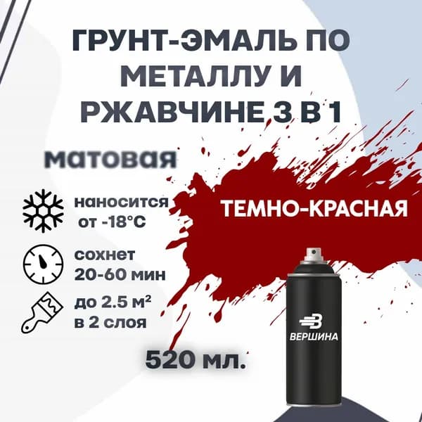 Аэрозольная грунт-эмаль 3 в 1 краска по металлу и ржавчине матовая 520 мл.