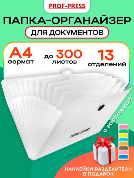 Prof-Press ПО-0812 A4 Папка-органайзер, белая
