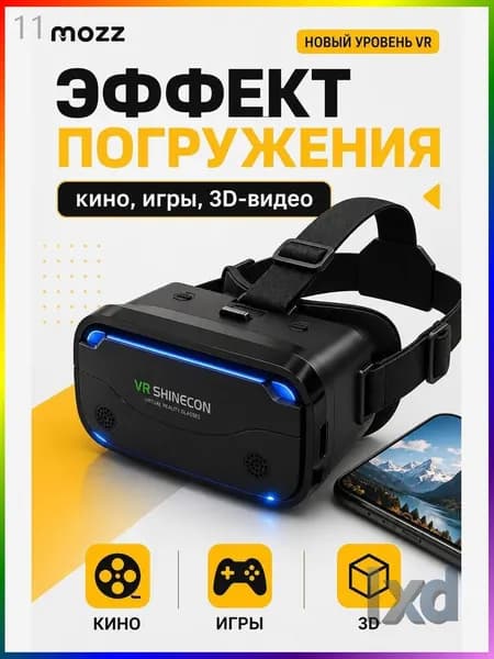 Очки для VR реальности; очки виртуальной реальности для смартфона с джойстиком.Без джойстика