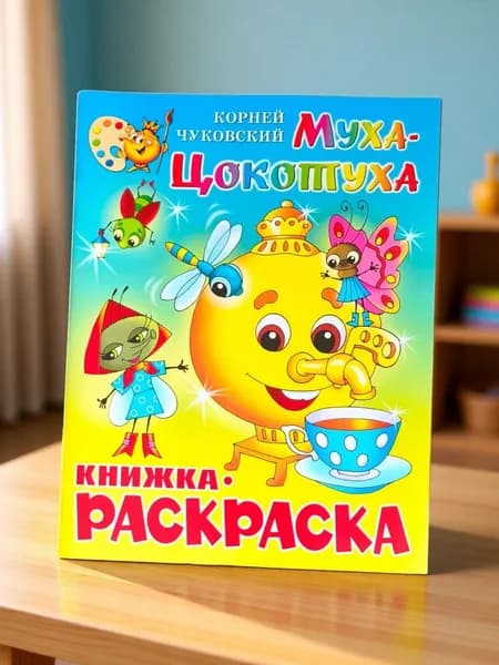 Муха - Цокотуха Книжка - раскраска Большой формат (А4) Самовар